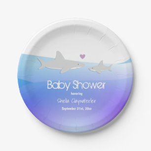 Assiettes En Carton Cute Sharks Purple Ocean   Plaques de Baby shower