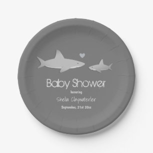 Assiettes En Carton Cute Sharks Solid Grey Arrière - plan BABY SHOWE