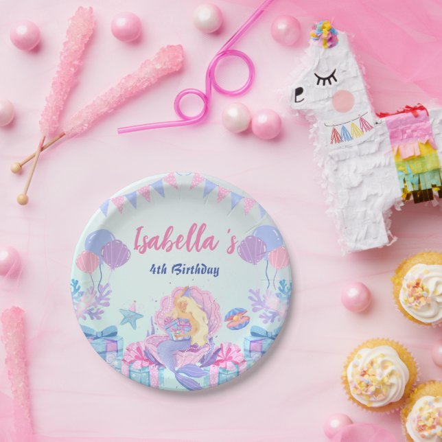 Assiettes En Carton Cute Sirène Arc-en-ciel Aquarelle fête d'anniversa (Fête)