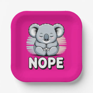 Assiettes En Carton Cute Sleeping Koala “Nope” Funny Cartoon
