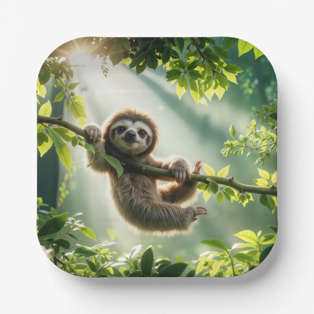 Assiettes En Carton Cute Sloth In Backlit By Sunbeams (Recto)