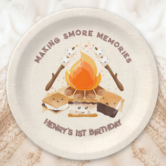 Assiettes En Carton Cute S'more Fun Campfire 1ère Plaques Papier Anniv