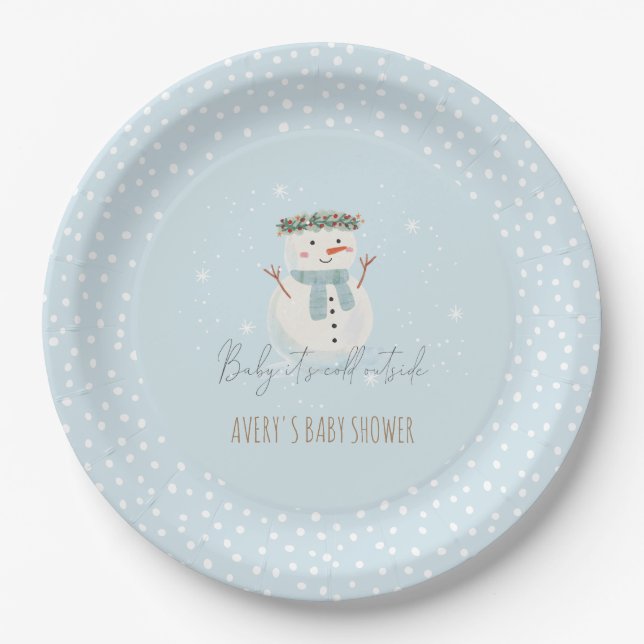 Assiettes En Carton Cute Snowman Baby Il fait froid dehors Baby shower (Devant)