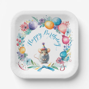 Assiettes En Carton Cute souris portant un Casquette de fête