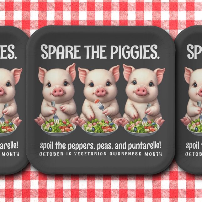 Assiettes En Carton Cute Spare Piggies Manger Salades (Spare the Piggies Square Paper Plates Cover Photo)