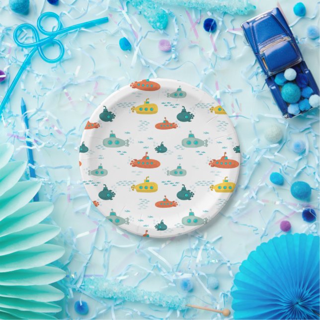 Assiettes En Carton Cute Submarine Nautical Sea Fish Kids Birthday (Fête)