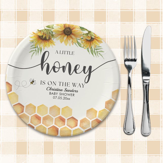 Assiettes En Carton Cute Sunflower Bee Baby Shower (Créateur téléchargé)