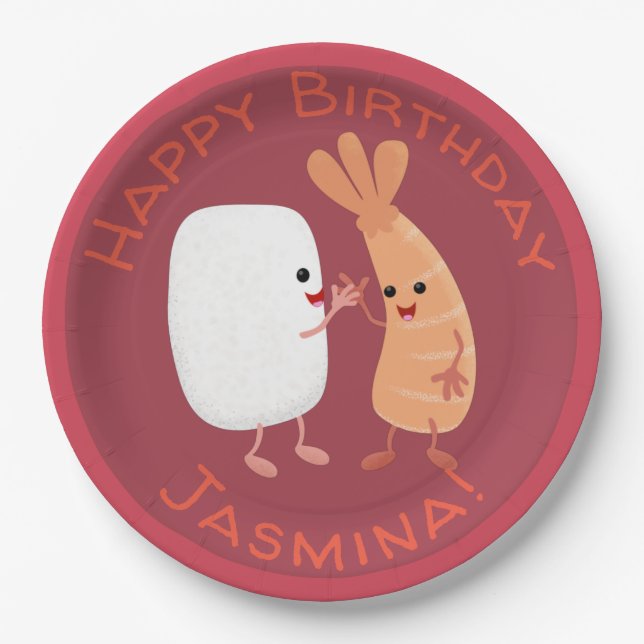 Assiettes En Carton Cute sushi riz crevettes amis dessin animé (Devant)