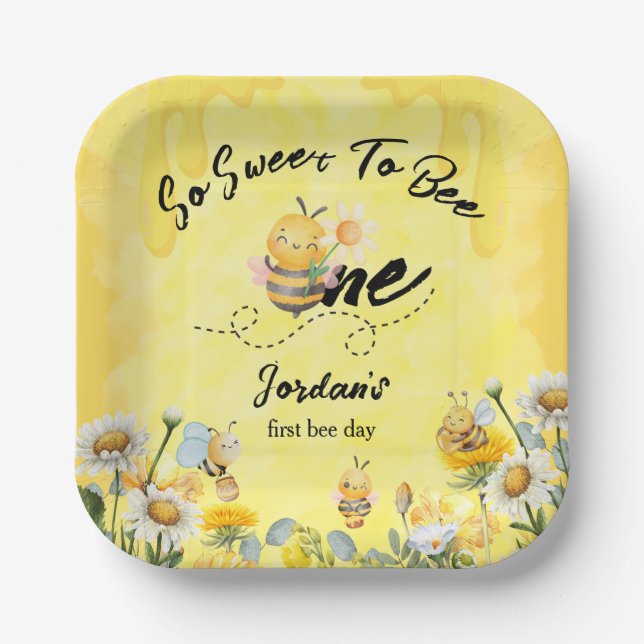 Assiettes En Carton Cute Sweet To Bee One Wildflower 1st birthday (Recto)