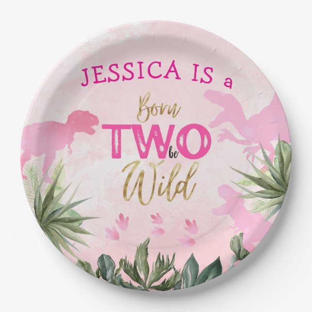 Assiettes En Carton Cute T Rex Dinosaur Fille 2e fête d'anniversaire (Devant)