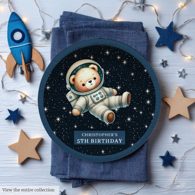 Assiettes En Carton Cute Teddy Astronaut garçon Baby shower plaque en  (Cute Teddy Astronaut Boy Baby Shower Paper Plate)