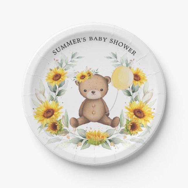 Assiettes En Carton Cute Teddy Bear Baby shower de tournesol 1er anniv (Devant)
