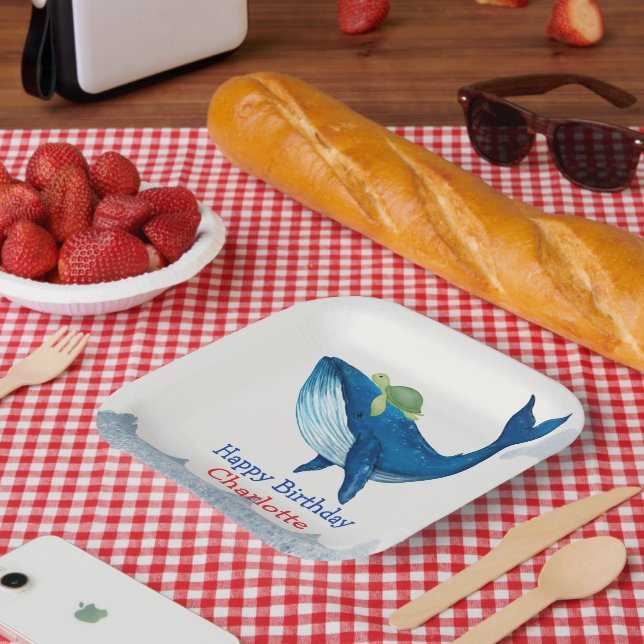 Assiettes En Carton Cute tortue Baleine course océan Anniversaire fête (Pique-nique)