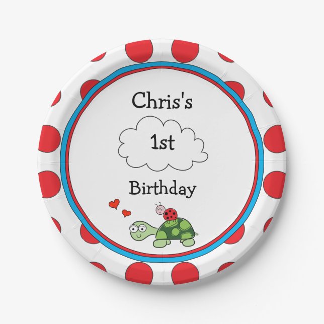 Assiettes En Carton Cute Tortue Ladybug Anniversaire Plaque papier (Devant)