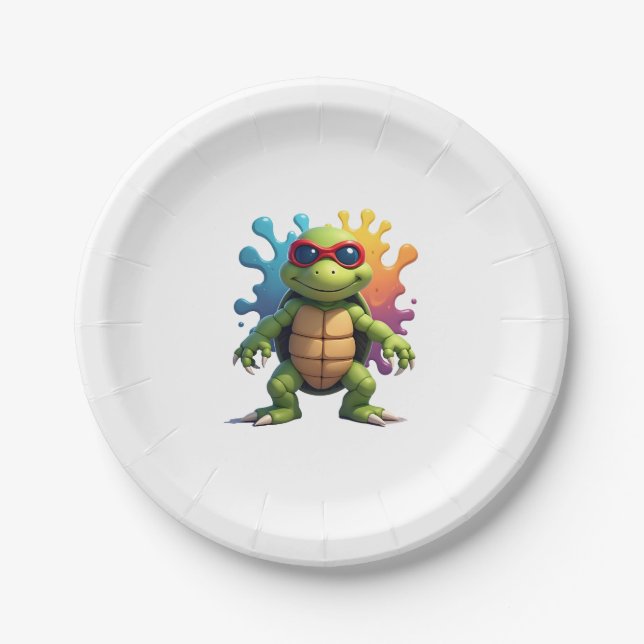 Assiettes En Carton Cute Turtle Wearing Sunglasses Paint Splash Sea An (Devant)