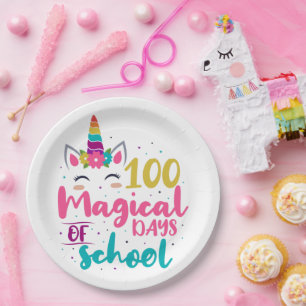 Assiettes En Carton Cute Unicorn 100 Jours Magiques De L'École
