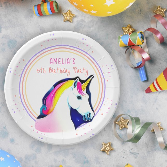 Assiettes En Carton Cute Unicorn Magique Stars Fille Anniversaire (Créateur téléchargé)