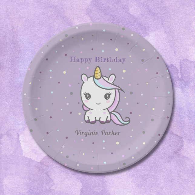 Assiettes En Carton Cute Unicorn Plaques de papier d'anniversaire (Cute Unicorn Birthday Paper Plates)
