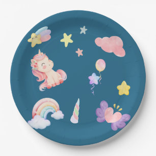 Assiettes En Carton Cute Unicorn Rainbow motif de ballon coeur étoile