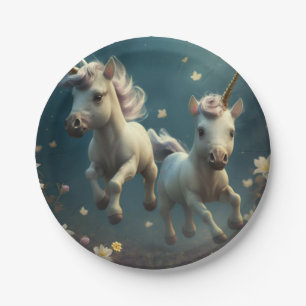 Assiettes En Carton Cute Unicornes florale volant petit poney Papier P