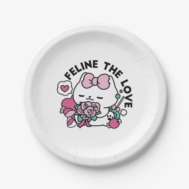 Assiettes En Carton Cute Valentine's Cat Design - Feline the Love (Devant)