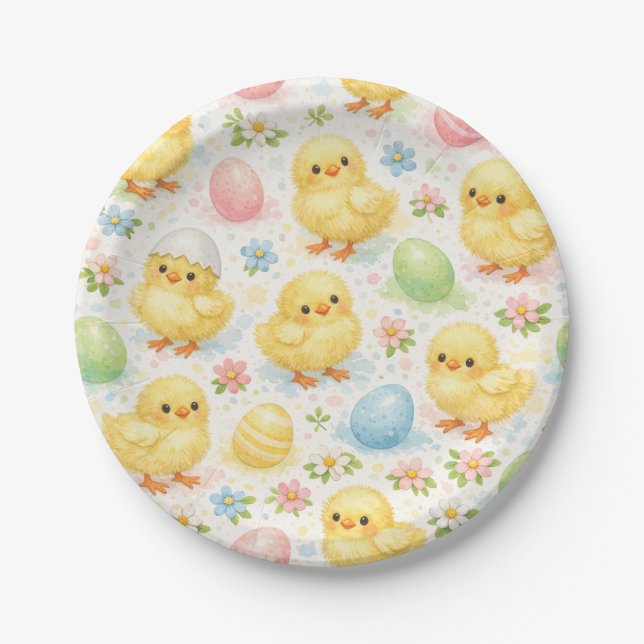 Assiettes En Carton Cute Watercolor Chick Easter Brunch  (Devant)