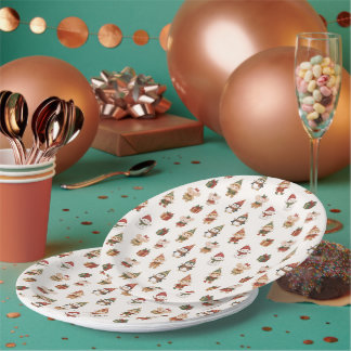 Assiettes En Carton Cute Watercolor Christmas Pattern - Elves Penguins