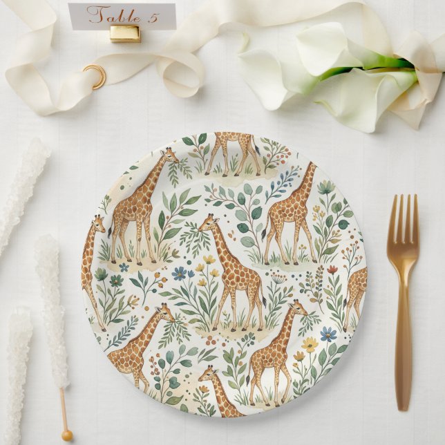 Assiettes En Carton Cute Watercolor Giraffe Pattern (Mariage)