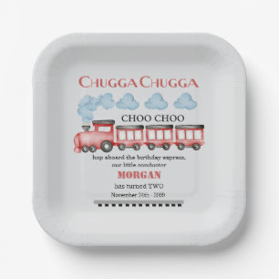 Assiettes En Carton Cute Watercolor Red Train 2e anniversaire