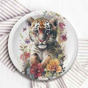 Assiettes En Carton Cute Watercolor Wild Tiger Anniversaire de enfant 