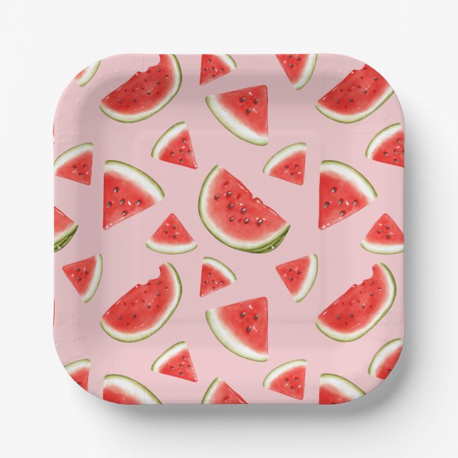 Assiettes En Carton Cute Watermelon Motif Rose pour enfants (Recto)