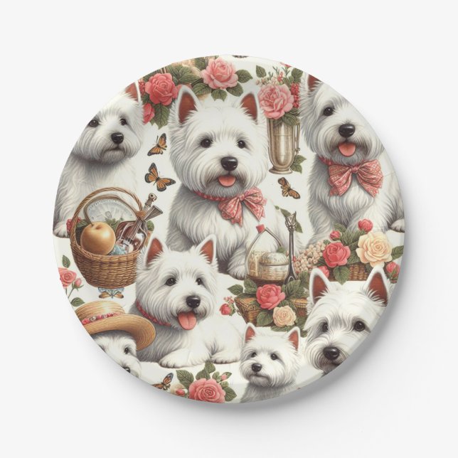 Assiettes En Carton Cute West Highland White Terrier sans fil (Devant)