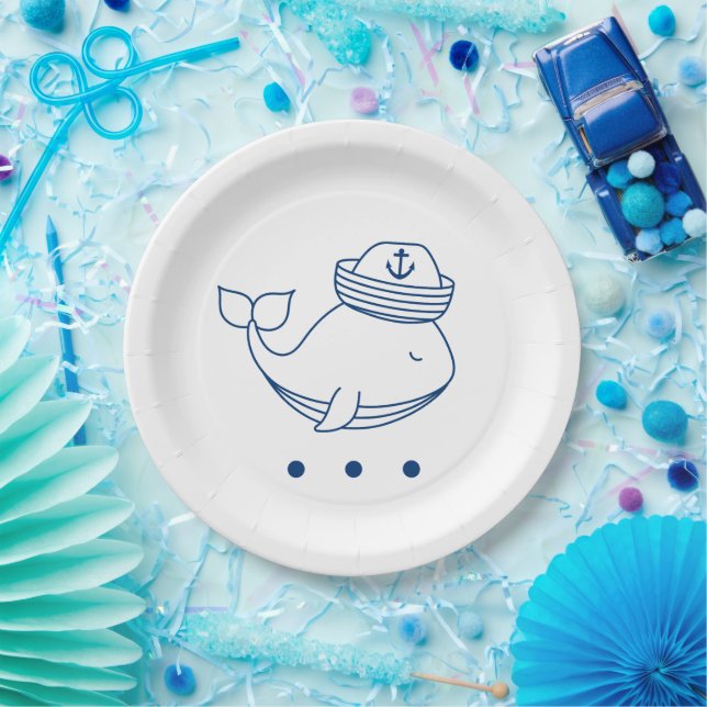 Assiettes En Carton cute whale nautical theme party plates (Fête)