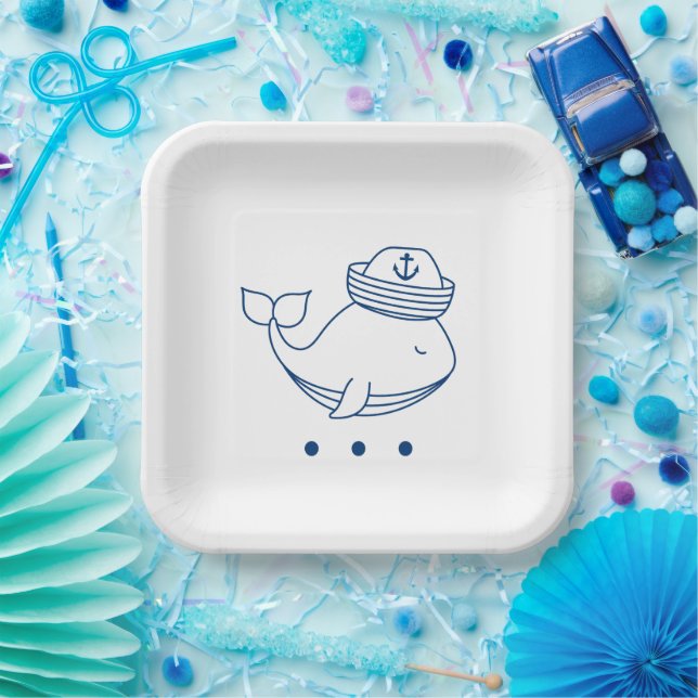 Assiettes En Carton cute whale nautical theme square party plates (Fête)