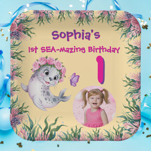 Assiettes En Carton Cute Whimsical Floral Lion Fille Anniversaire de e