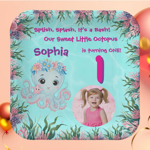 Assiettes En Carton Cute Whimsical Floral Octopus Fille Anniversaire
