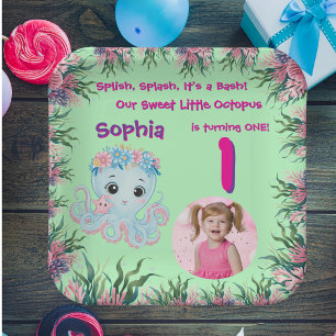 Assiettes En Carton Cute Whimsical Floral Octopus Fille Anniversaire