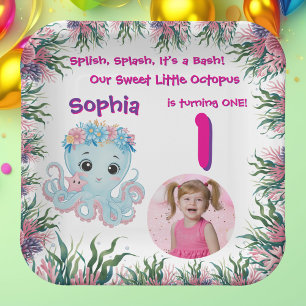 Assiettes En Carton Cute Whimsical Floral Octopus Fille Anniversaire