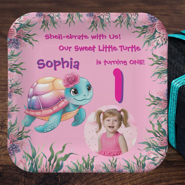 Assiettes En Carton Cute Whimsical Floral Tortue Girl Anniversaire (Créateur téléchargé)