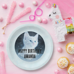 Assiettes En Carton Cute White Kitten Photo Anniversaire
