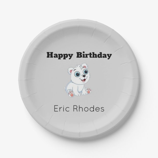 Assiettes En Carton Cute white polar bear on gray birthday (Devant)