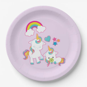 Assiettes En Carton Cute White Unicorns Magical Mama & Baby
