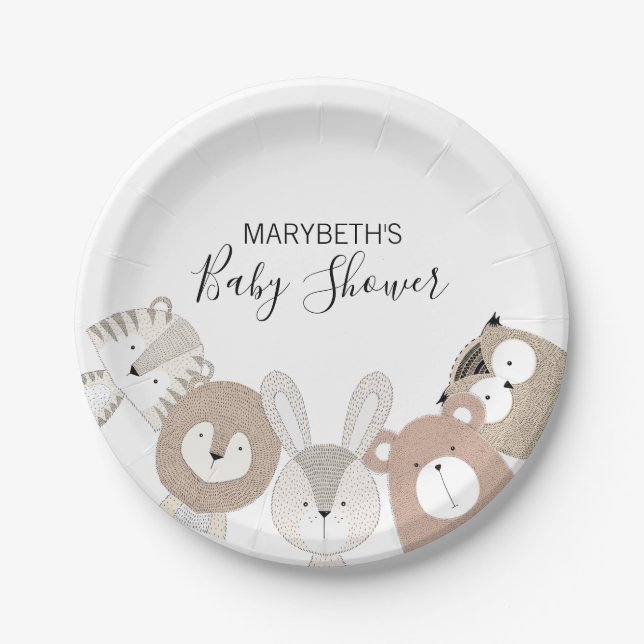 Assiettes En Carton Cute Wild Animaux Baby shower Plaque en papier (Devant)