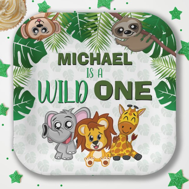 Assiettes En Carton Cute Wild One Jungle Safari Animaux premier annive (Créateur téléchargé)