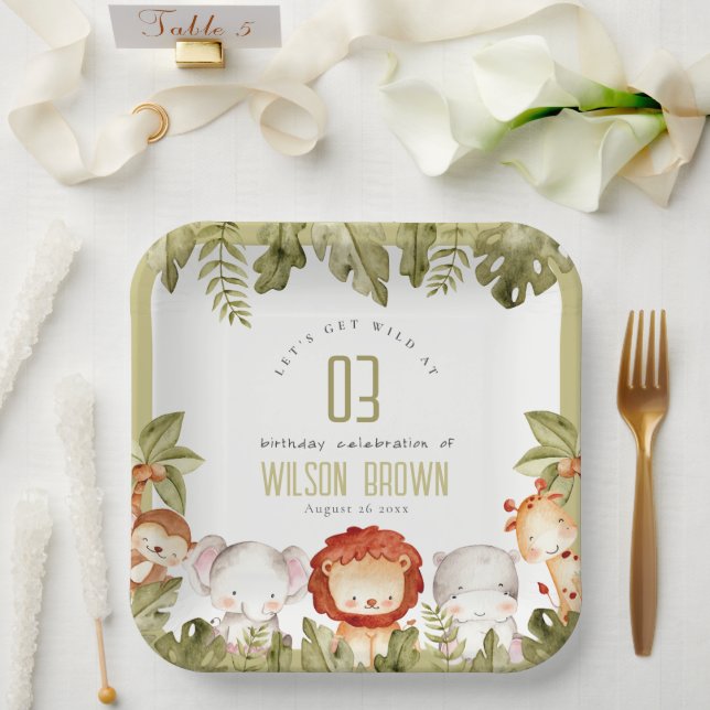 Assiettes En Carton Cute Wild Tropical Safari Animaux Anniversaires de (Mariage)