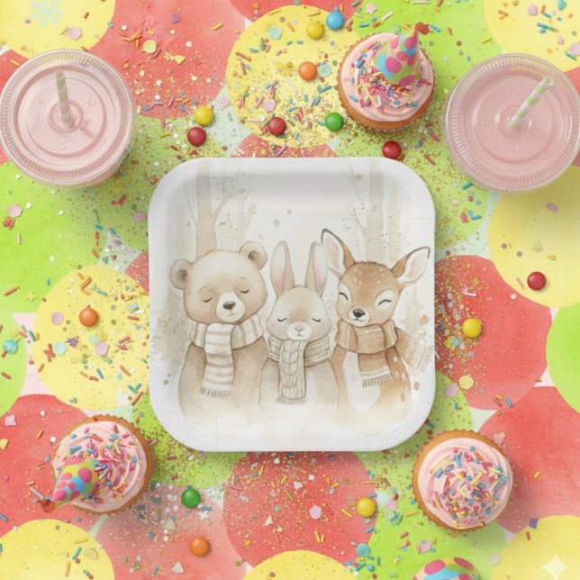 Assiettes En Carton Cute Winter Forest Animals Kids' Christmas Fun Pap (Créateur téléchargé)