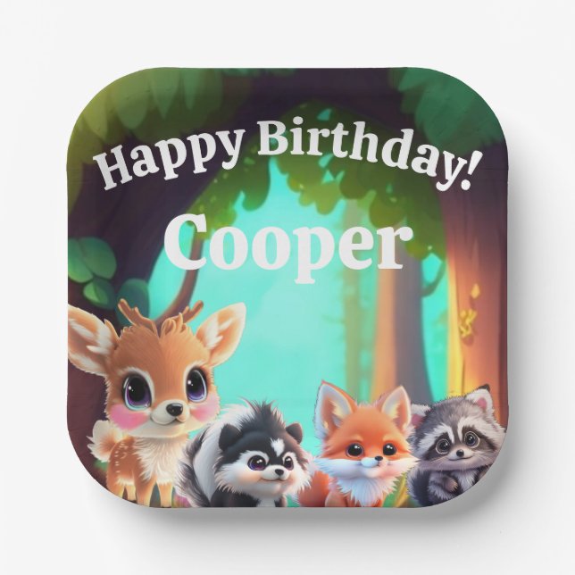 Assiettes En Carton Cute Woodland amis renard skunk raccoon cerf (Recto)