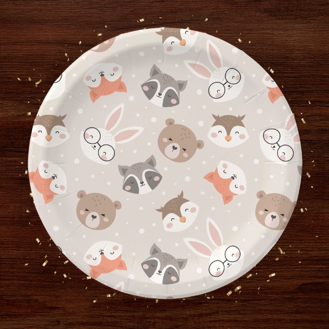 Assiettes En Carton Cute Woodland Animal Enfants Motif fête d'annivers (Créateur téléchargé)