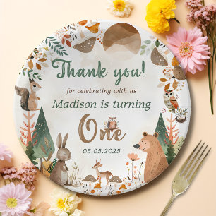 Assiettes En Carton Cute Woodland Animaux 1er anniversaire