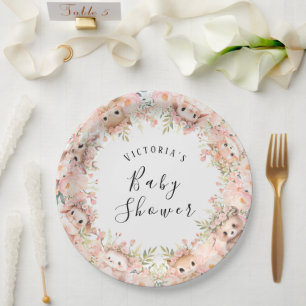 Assiettes En Carton Cute Woodland Animaux Nom personnalisé